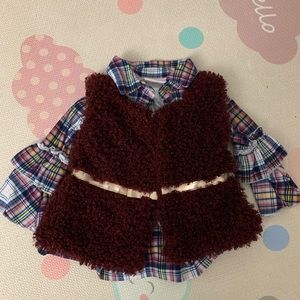 Little Lass 12 mo burgundy vest and flannel shirt